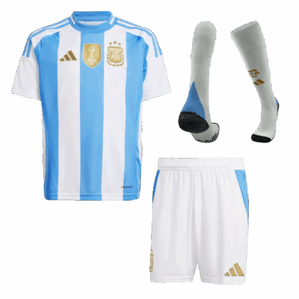 Argentina Home Kids Soccer Jerseys Full Kit
