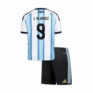 J.ALVAREZ #9 Argentina Home World Cup Kids Soccer Jerseys Kit 2026