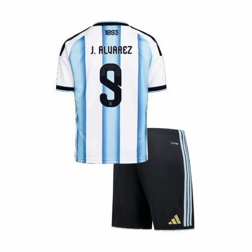 J.ALVAREZ #9 Argentina Home World Cup Kids Soccer Jerseys Kit 2026