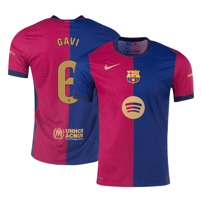 GAVI #6 Barcelona Home Authentic Soccer Jersey 2024/25 - Spotify Logo Without Text