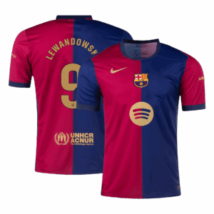 LEWANDOWSKI #9 Barcelona Home Soccer Jersey - Spotify Logo Without Text