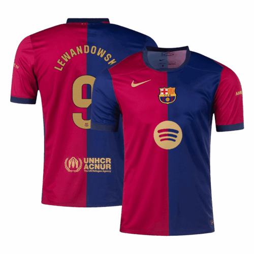 LEWANDOWSKI #9 Barcelona Home Soccer Jersey - Spotify Logo Without Text