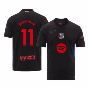 RAPHINHA #11 Barcelona Away Soccer Jersey - Spotify Logo Without Text
