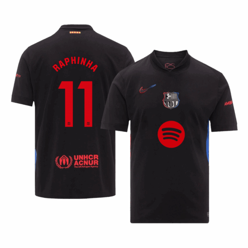 RAPHINHA #11 Barcelona Away Soccer Jersey - Spotify Logo Without Text