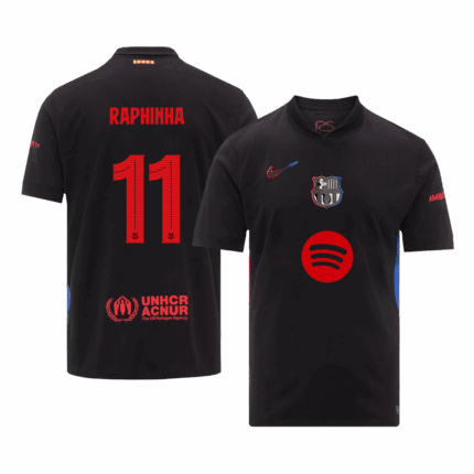 RAPHINHA #11 Barcelona Away Soccer Jersey -UCL (Spotify Logo Without Text)