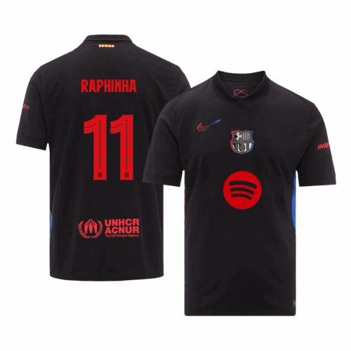 RAPHINHA #11 Barcelona Away Soccer Jersey -UCL (Spotify Logo Without Text)