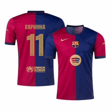 RAPHINHA #11 Barcelona Home Soccer Jersey -UCL (Spotify Logo Without Text)