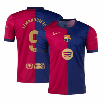 LEWANDOWSKI #9 Barcelona Home Soccer Jersey - Spotify Logo Without Text