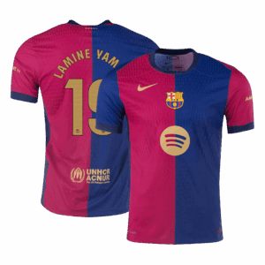LAMINE YAMAL #19 Barcelona Home Authentic Soccer Jersey Spotify Logo Without Text