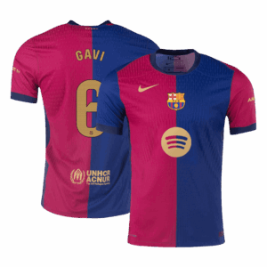GAVI #6 Barcelona Home Authentic Soccer Jersey - Spotify Logo Without Text