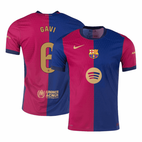 GAVI #6 Barcelona Home Authentic Soccer Jersey - Spotify Logo Without Text