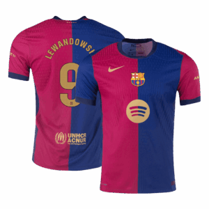 LEWANDOWSKI #9 Barcelona Home Authentic Soccer Jersey - Spotify Logo Without Text