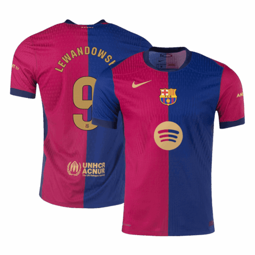 LEWANDOWSKI #9 Barcelona Home Authentic Soccer Jersey - Spotify Logo Without Text