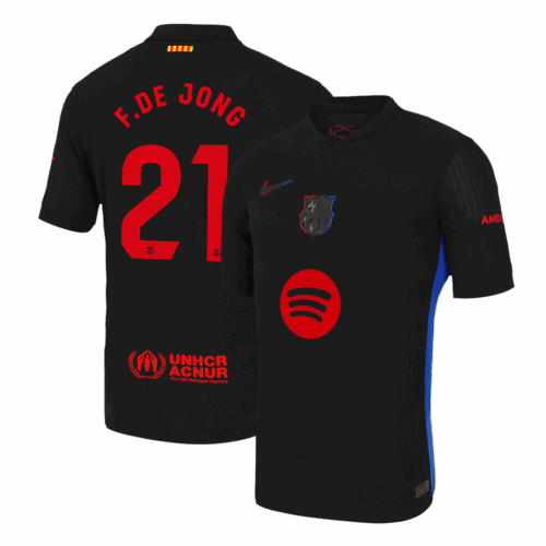 F.DE JONG #21 Barcelona Away Authentic Soccer Jersey - Spotify Logo Without Text