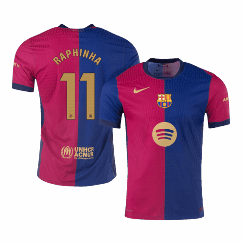 RAPHINHA #11 Barcelona Home Authentic Soccer Jersey - Spotify Logo Without Text