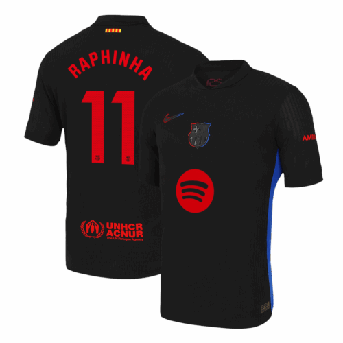 RAPHINHA #11 Barcelona Away Authentic Soccer Jersey - Spotify Logo Without Text