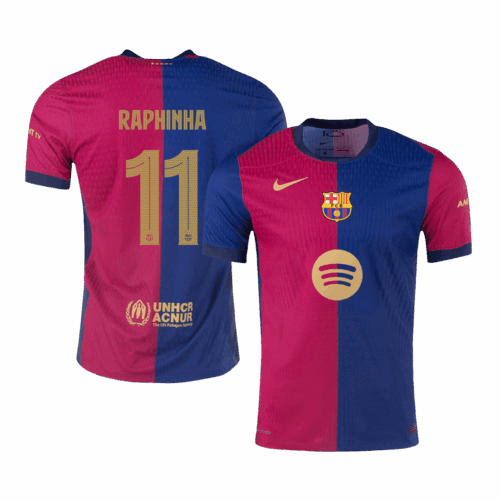 RAPHINHA #11 Barcelona Home Authentic Soccer Jersey - UCL(Spotify Logo Without Text)
