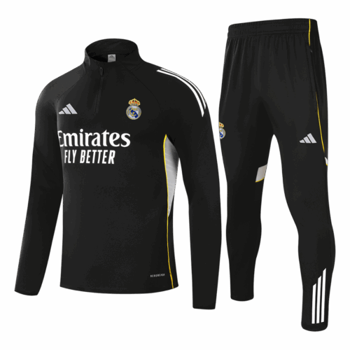 Real Madrid 1/4 Zip Tracksuit 2025/26 Kids Black