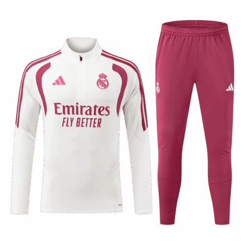 Real Madrid 1/4 Zip Tracksuit 2026/27 Kids White
