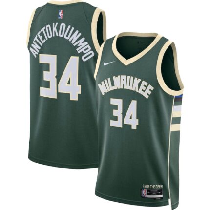 Unisex Milwaukee Bucks Giannis Antetokounmpo #34 Hunter Green Swingman Jersey - Icon Edition