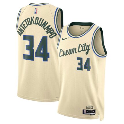 Unisex Milwaukee Bucks Giannis Antetokounmpo #34 Cream Swingman Jersey 2025/26 - City Edition