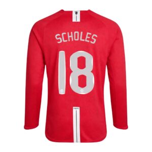 Retro Soccer Jersey SCHOLES #18 Manchester United Home Long Sleeve 2007/08 - UCL Final
