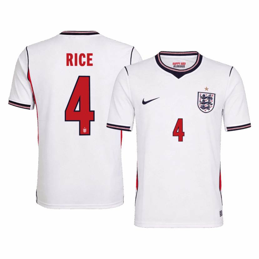 RICE #4 England Home Soccer Jersey World Cup 2026