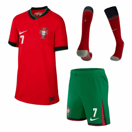 RONALDO #7 Portugal Home Kids Soccer Jerseys Full Kit EURO