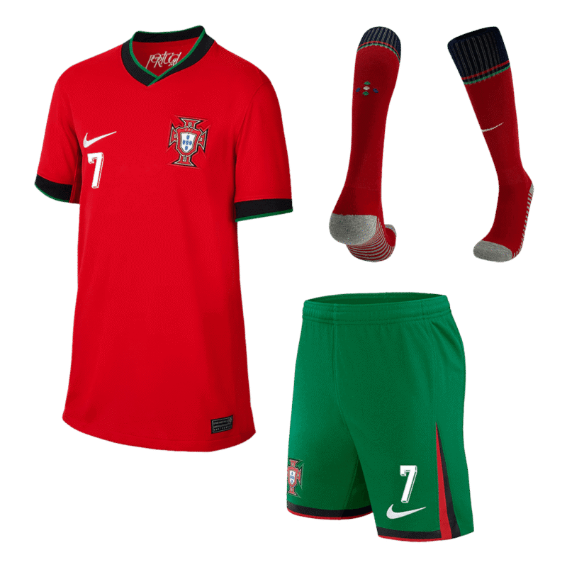 RONALDO #7 Portugal Home Kids Soccer Jerseys Full Kit EURO 2024