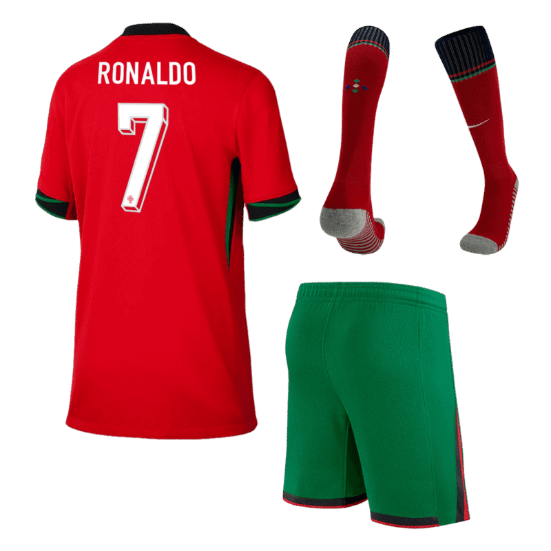 RONALDO #7 Portugal Home Kids Soccer Jerseys Full Kit EURO 2024